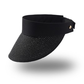 Eigso Womens Black Straw Woven Visor Hat Sommer Travel Beach Cap für Frau Mann