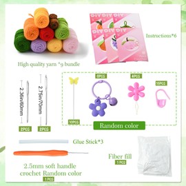 LiQunSweet - Kit de ganchillo de frutas de estilo mixto, hilo de lana tela, kit de tejer de alimentos con video paso a paso para principiantes bolsa de decoración del hogar llavero