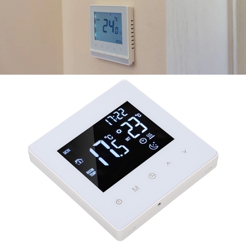 White Intelligent Thermostat Touch Screen 16A LCD Display Smart Temperature