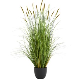 KOL 4ft Artificial Cattail Grass, 47.2in Artificial Indoor Outdoor Fake Onion Plant, Home Office Decor Floor Plants & Flowers in Pot Faux Plant Greenery, Housewarming Gift Reed Grass, Green
