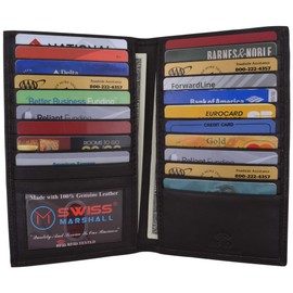 Swiss Marshall RFID Blocking Bifold Genuine Leather Credit Card ID Holder Long Wallet (Brown)