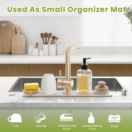 Faucet Mat for Kitchen Sink, 40CM Quick Dry Sink Splash Guard, Diatom Mud Absorbent Draining Mat, Fast Stone Tray Drying Tap Mat for Kitchen and Bathroom Counter, White