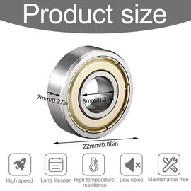 8 Pack 608ZZ Ball Bearings, Miniature Ball Bearings with Bimetal Shield, Skateboard Bearings, Inline Skate Accessory Bearings, Suitable for Skateboards, Scooters