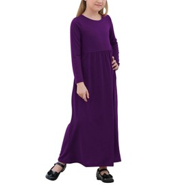 GORLYA Girls Long Sleeve Modest Casual Maxi Dress 4-14Y(Purple,12Y)