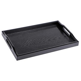MDLUU Plastic Serving Tray, Ottoman Tray with Cutout Handles, Rectangle Butler Tray for Breakfast in Bed, Coffee Table Decor, Party (Black)