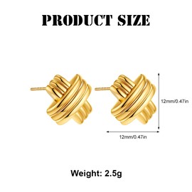 FDEETY Earrings Silver 925 Women's 14k Real Gold-Plated Hoop Earrings Gold Small Braided Cross Stud Earrings Hypoallergenic Mini Ball Small Stud Earrings Jewellery for Women, Zinc