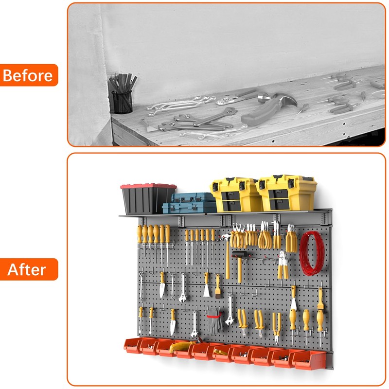 TORACK Metal Pegboard with Peg Board Hooks, Tools Storage Pegboard
