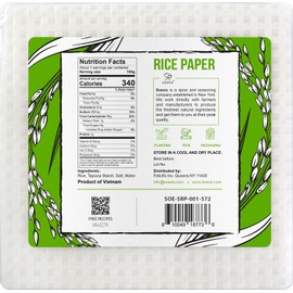 Soeos Rice Paper, White Rice Paper Wrappers, 1 Pack, 34 Sheets-Fresh Spring Roll Wrappers & Dumplings, Non-GMO, Gluten-Free, Low Carb, Vietnamese Rice Wraps (Square, 22cm)