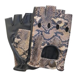 Fingerless Half-Finger Premium Driving/Cycling/Motorcycle Gloves in Real Leather 309, snake-black-white
