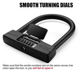 USHAKE Bicycles U Lock, Heavy Duty Bike Scooter Motorcycles Combination Lock Gate Lock for Anti Theft (Black 14mm chackle)