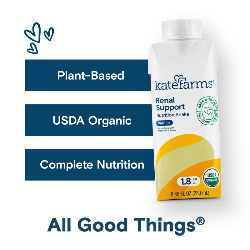 KATE FARMS Organic 1.8 Renal Support Shake, Vanilla, 20g Protein,