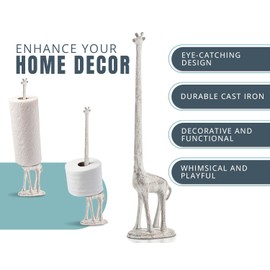 Comfify Giraffe Paper Towel Holder for Kitchen or Decorative Toilet Paper Stand for Bathroom - Unique Antique, Vintage, Whimsical Animal Design Roll Dispenser for Home Decor - Antique White
