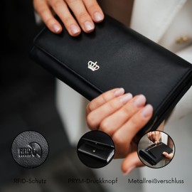 Baur Women's Wallet, Genuine Leather Wallet with RFID Protection, Large Wallet, Many Card Slots, Soft Full Leather, Wallet with Press Stud Closure, black, 19 x 10 x 3 cm, Classic