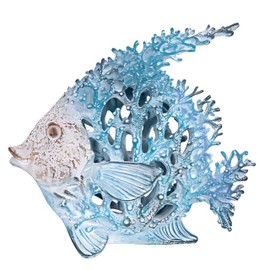Ocean Decor Aqua Coral Reef Angelfish Sculpture 7 x 7 inches Nautical Coastal Fish Figurine for Beach Home Tabletop, Shelf or Mantel Accent by Corner Merchant