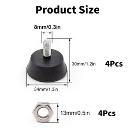 SHYSBV Pack of 4 screwable rubber feet, rubber buffer M8 x 35 mm, adjustable feet M8, adjustment screw, adjustable feet, moisture resistant and non-slip, rubber foot for furniture, appliances