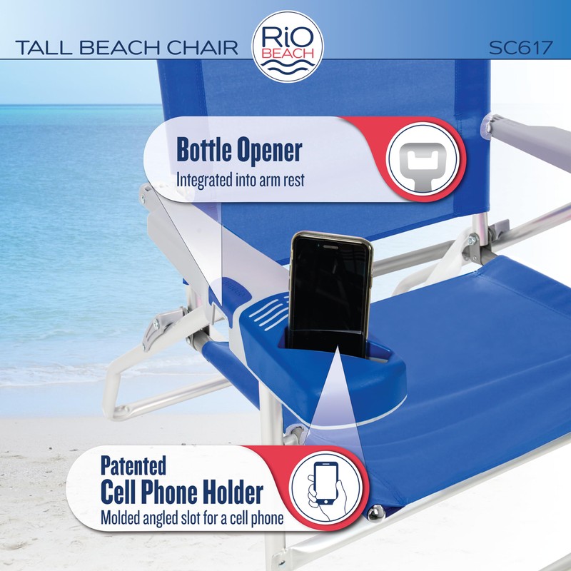 Rio Beach 2-Pack 17" Extended Height 4-Position Folding Beach Chair,