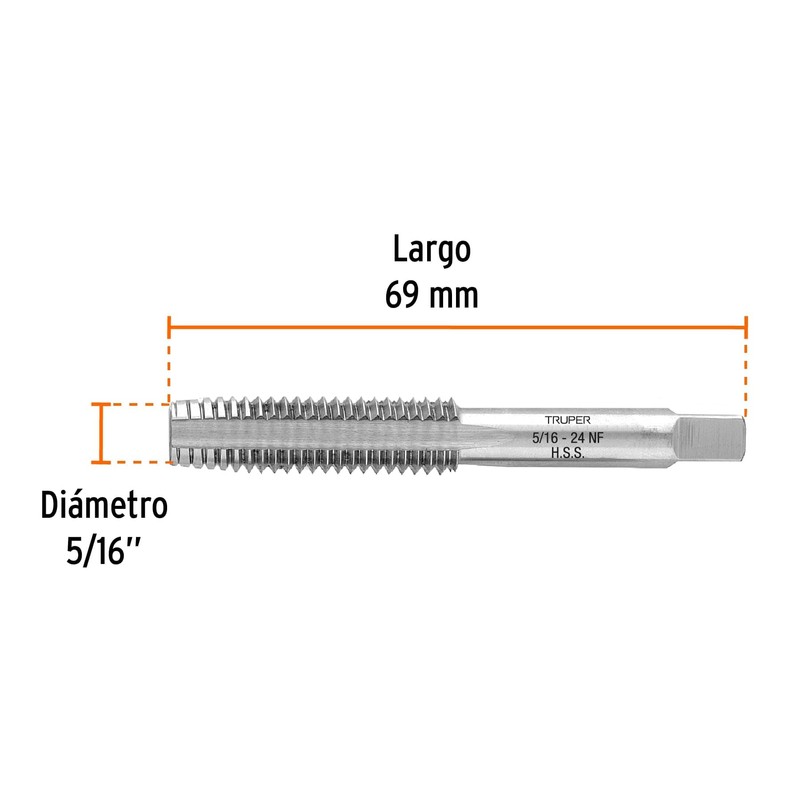 Truper MT-5/16X24, Machuelo semicónico 5/16", Paquete con 1 pieza