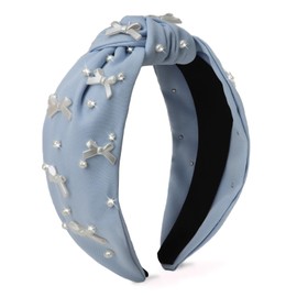 Uintoon Blue Headband Bow Pearl Knotted Headbands for Women Girls Cute Fashion Wide Headbands for Women Non Slip Hairbands Head Bands for Women's Hair Bow Hair Accessories