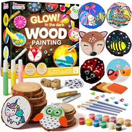 Klever Kits - Kit de pintura de madera, 16 piezas que brillan en la oscuridad, arte y manualidades para niños de 6 a 12 años, suministros de arte con hojas de fieltro, regalo de fiesta de cumpleaños