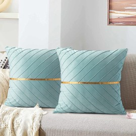 Decorative Cushion Cover Water Light Blue Teal Gold 50x50cm Sofa Pillow Cases Velvet Soft for Living Room Bedroom Car Home Chair Patio Cortijo Office Set of 2