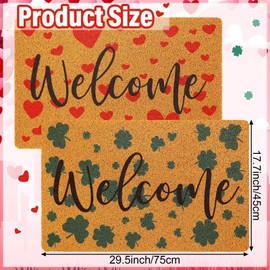 Drydiet 2 Pcs Welcome Doormat Set Shamrock Hearts Imitation Coconut Coir Door Mat Valentine's Day St. Patrick's Day Welcome Mat Outdoor Entrance Non Slip Mat for Porch Entry Staircase Bathroom Decor
