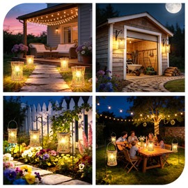 AOUNQ Solar Lanterns Outdoor Waterproof 2 Pack, Upgraded Rattan Hanging Solar Lights for Outside with Handle, Bright Auto On/Off Decorative Outdoor Lanterns for Patio Garden Yard Porch, Gifts for Mom