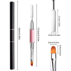 TAVVKE 2-Piece Acrylic Dual-Ended Poly Gel Nail Brush Set - Gel Picker, Nail Pusher, Peeler Scraper - Stainless Steel Nail Tools for Nail Extensions - Pink & Black