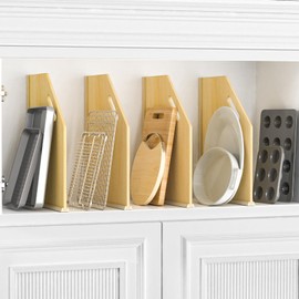sandpaint 4 Pack Wood Tray Dividers for Cabinet, Cookie Sheet Organizer for Cabinets, No-Cut Kitchen Cabinet Dividers, Cookie Trays for Kitchen, Utility Rooms, Pantry Storage