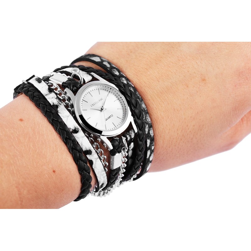 Excellanc 1900180 Women's Watch Faux Leather Metal Wrap Bracelet Press