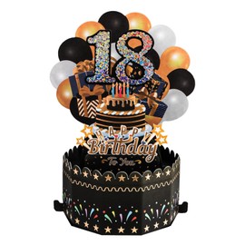 18th Birthday Card Happy 18th Birthday 3D Pop Up Greeting Card 18 th Birthday Gifts with Note and Envelope for 18 Years Old Mother Father Women Men Sister Friends