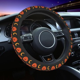 Raunew Car Steering Wheel Cover for Women & Men, Jack-O-Lantern Carved Pumpkin 15 Inch Universal Car Steering Wheels Accessories for Diverse Cars, Neoprene No Slip Forro para Volante De Carro