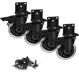 8T8 Side Mount Caster Wheels 3 Inch L Shaped Plate Swivel Casters with Brakes Heavy Duty Set of 4, Silence Rubber Wheels for Furniture, Kitchen Cabinet, Baby Bed, Table, Loading Capacity 600 Lbs