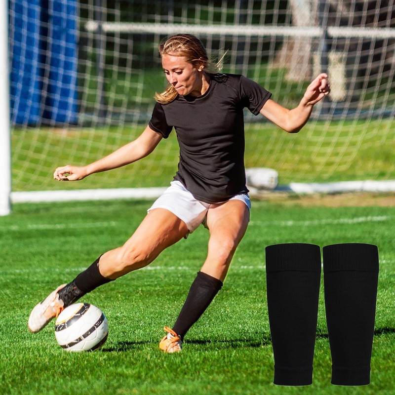 2 Pairs Football Sock Sleeves, Black Soccer Shin Guards Sock