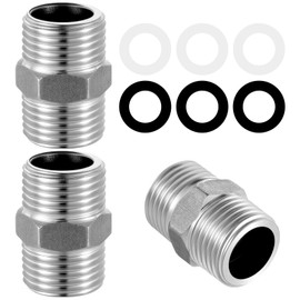 MBAIYO 3 Pcs Shower Hose Extension Connector, Stainless Steel Shower Head Tube Adapter G1/2 to G1/2 Wash Hose Adapter Fitting Used to Connect Two Tube Includes Rubber Washer