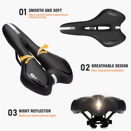 Favoto Bicycle Saddle Universal Gel MTB Saddle Bicycle Seat Hollow Ergonomic Touring Saddle Breathable for Men Women Road Bike Mountain Bike with Seat Cover Wrench 2 Reflective Bands