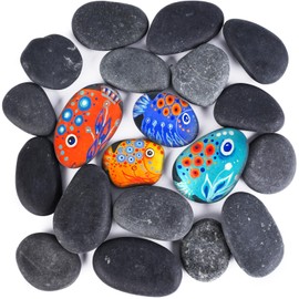HAKACC Pack of 15 Flat Stones for Painting, Smooth Large Pebbles Decorative Stones Natural Stone Natural River Stone 4-7 cm for Colourful Painting & Decoration Flower Pots and Aquariums