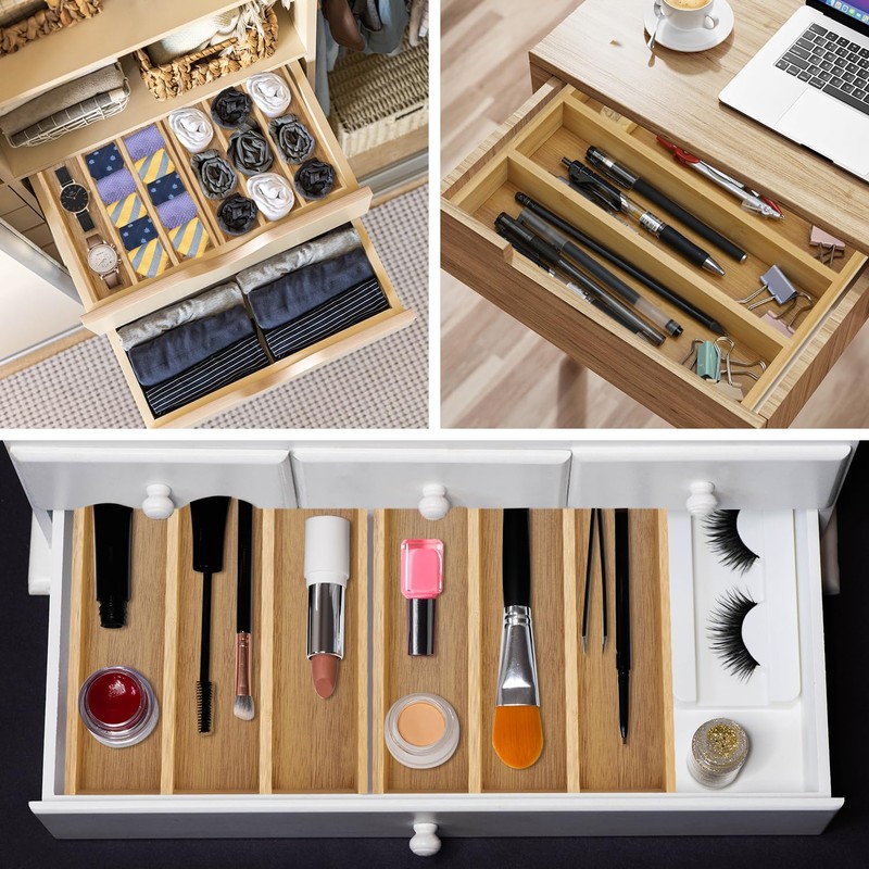 Hilislog Small Silverware Drawer Organizer Kitchen Utensils Bamboo Cutlery Tray