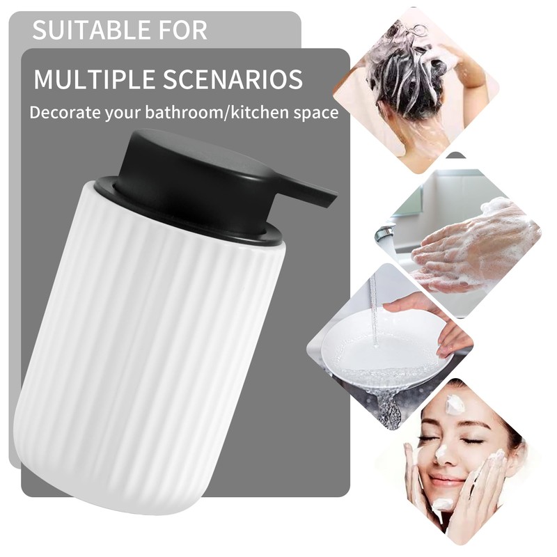 TEAKISS Matte White Refillable Hand Soap Dispenser - 13oz Ceramic