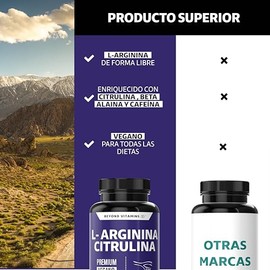 L-Arginina 1000mg + Citrulina + Beta Alanina + Cafeína (de Guaraná) | Aminoácido Esencial + Citrulina como Precursor de Óxido Nítrico - 60 cápsulas