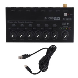 Sound Mixer Ultra Compact Metal Low Noise 6 Channel Stereo Line Mixer for Studio Stage Small Clubs Bar