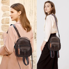 KL928 Women's Backpack, Small, Stylish, Lightweight, Luggage, PU Waterproof, 2-Way Bag, Shoulder Backpack, Popular, Rucksack, Work, School, Travel, Casual, Mini, Cute, coffee