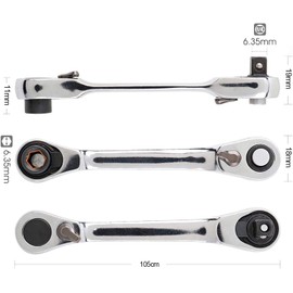 Silver Ratchet Wrench 1/4 Inch Mini Double Headed 72 Tooth Drive Socket and Screwdriver Bit Ratchet Set Rotator 5 Degrees Quick Install Release Socket Wrenches Practical Tool Accessories