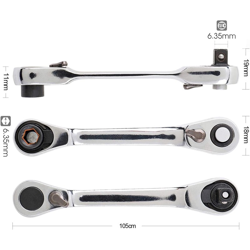 Silver Ratchet Wrench 1/4 Inch Mini Double Headed 72 Tooth