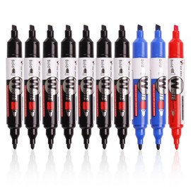 VIZ-PRO Double Head Dry Erase Markers, Round tip/Chisel tip, 3 Colored Markers,10-Count