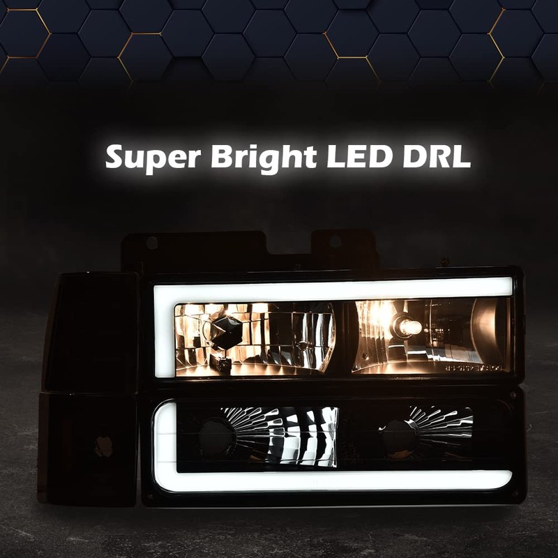 PIT66 Corner Headlight Bumper Lamp w/LED Strip Light,Compatible with 1994-1998