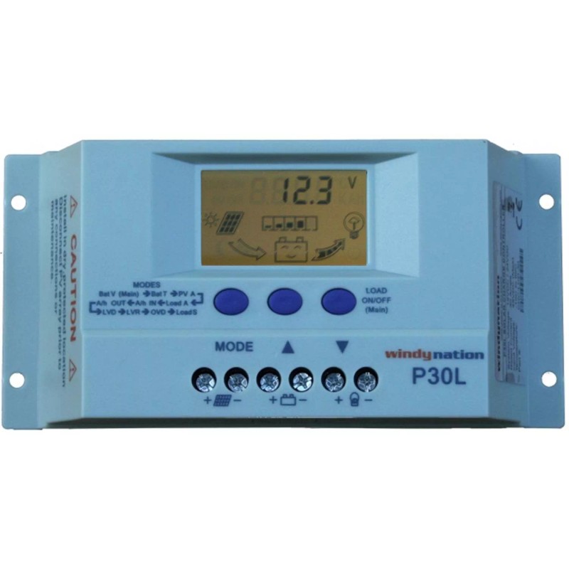 Windy Nation INC P30L LCD 30A Solar Panel Regulator Charge