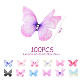 100 Pieces Double Layer Three-Dimensional Butterflies Butterfly Decoration Butterflies for Crafts Butterfly Hanging Decoration 3D Butterfly Organza