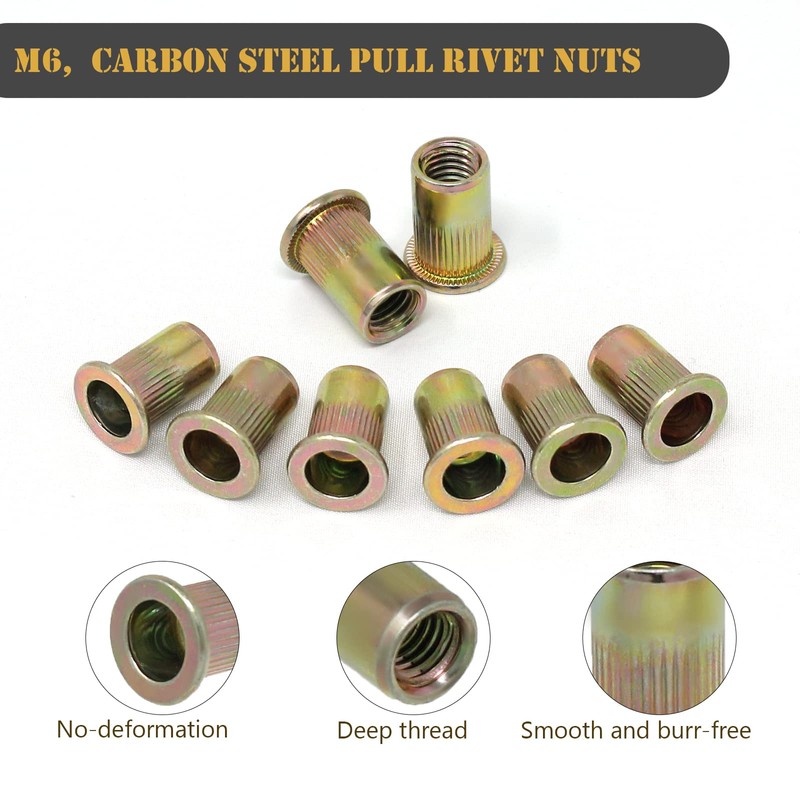Wkmamo Pack of 120 M6 Carbon Steel Rivet Nuts, Rivet