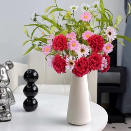 Zythrem 20" Silk Cemetery Artificial Flowers for Grave 2 Bundles - Real Touch Pink & White Fake Spring Carnations Daisy Wildflowers, Faux Red fllowers for Home Decor, Wedding Centerpieces