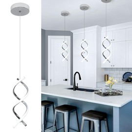 CANEOE Spiral Led Pendant Light Fixture,15W Cold White Light Modern Integrated LED Hanging Lamp, Adjustable Island Light Fixture for Living Room Bedroom Kitchen Sink, 1 Pack (Chrome)